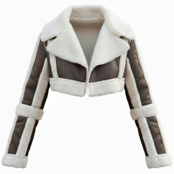Women's Shearling Jacket - Cream and Brown - Picture 3 of 3